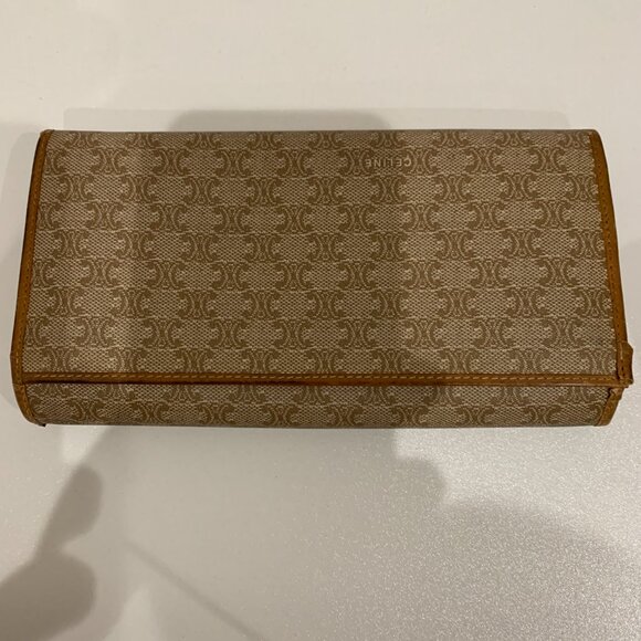 Celine Beige Flap Long Wallet Sku#84670 (Gently used, corners crack) - Picture 1 of 11